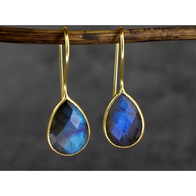 Labradoriet Oorbellen - Verguld 925 Zilver - Druppelvormig