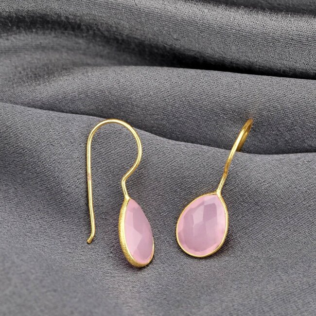Rozenkwarts Oorbellen - Verguld 925 Zilver - Edelsteen Sieraad