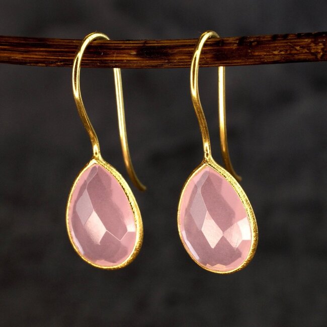 Rozenkwarts Oorbellen - Verguld 925 Zilver - Edelsteen Sieraad