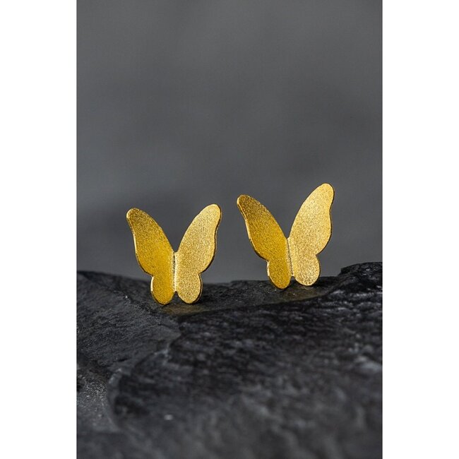 Vlinder Oorknopjes - Verguld 925 Zilver - Mini Oorbellen