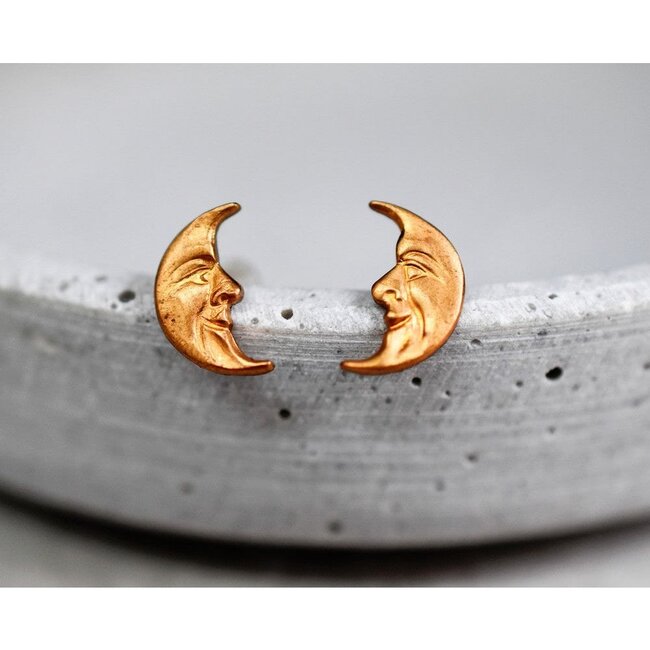 Vintage Moon Oorstekers - Messing Goudkleurig - Retro Sieraden