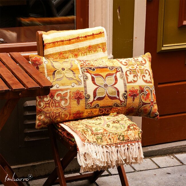 Imbarro Sierkussen Penny - Katoen Canvas - Ecru/Geel - 35x70 cm