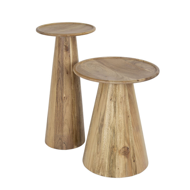 PS-Collection Bijzettafel Set van 2 - Cone - Naturel - Acaciahout - Ø30/Ø40 cm