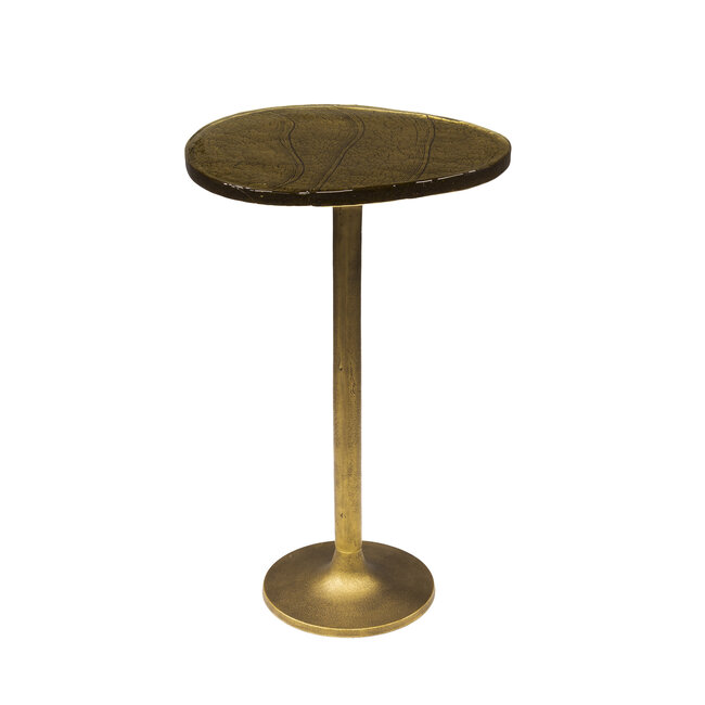 Bijzettafel Glas Metaal Antiek Goud - Eclipse Hoog