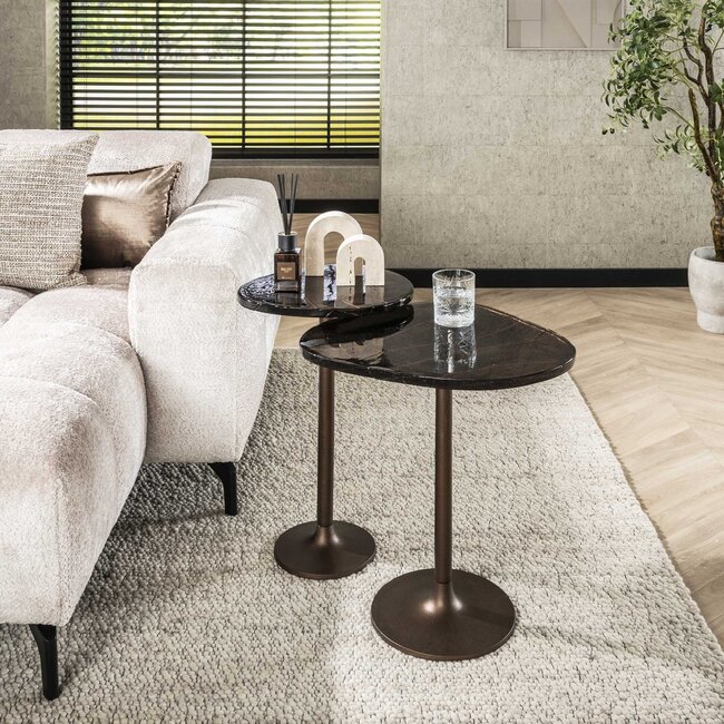 Bijzettafel Antiek Koper Glas Metaal Eclipse M