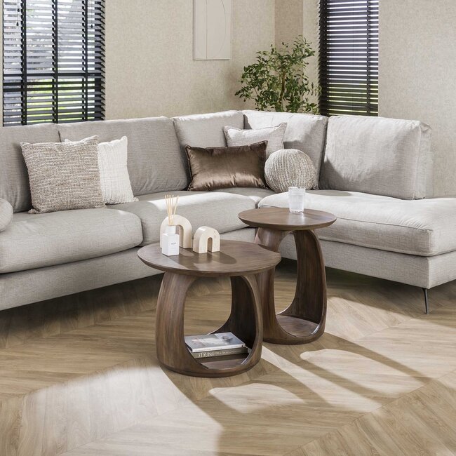 Bijzettafel Acaciahout Bruin Rond M - Flow Solid
