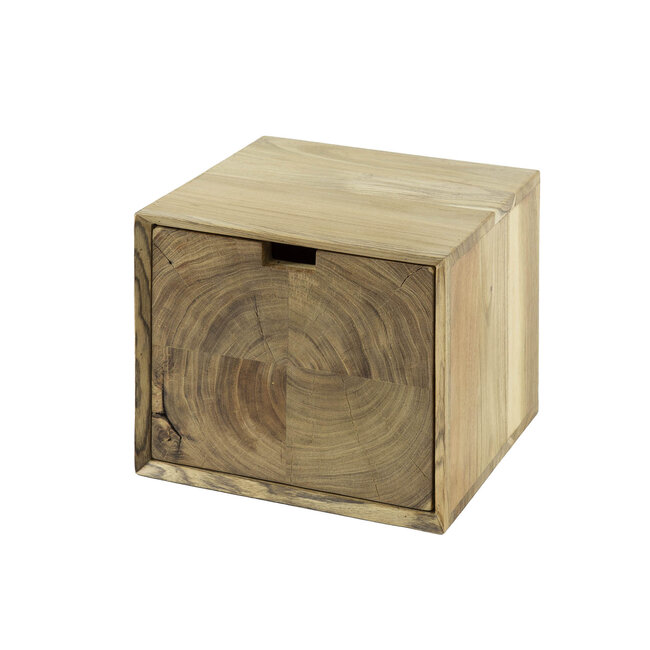 Nachtkastje Zwevend 1L Block - Acaciahout - Naturel - 30x29x25 cm