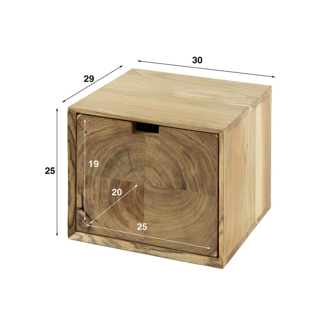 PS-Collection Nachtkastje Zwevend 1L Block - Acaciahout - Naturel - 30x29x25 cm