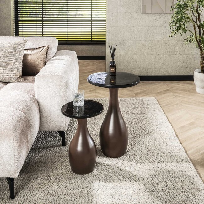 PS-Collection Bijzettafel S Druppel - Metaal/Glas - Antiek Koper - Ø30xH45 cm