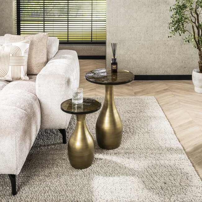 Bijzettafel Antiek Goud Glas Metaal Eclipse Drop M