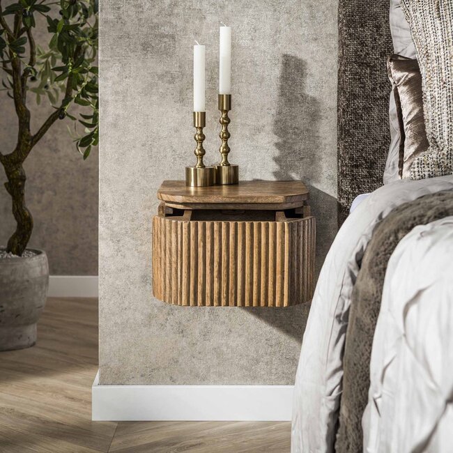 Nachtkastje Wave XS Zwevend - Mangohout - Zandkleur - 32x30x19 cm