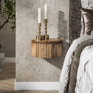 PS-Collection Zwevend Nachtkastje Mangohout Zand Wave Rond 1 Lade