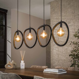 PS-Collection Hanglamp Metaal Zwart 4 Lichtpunten - Pebble