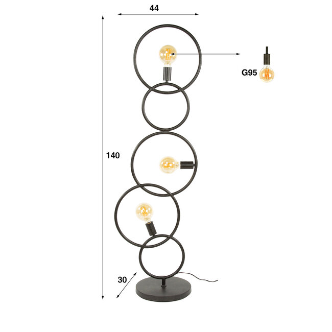 Vloerlamp Artic Zwart Metaal 3 Lichtpunten - Loop