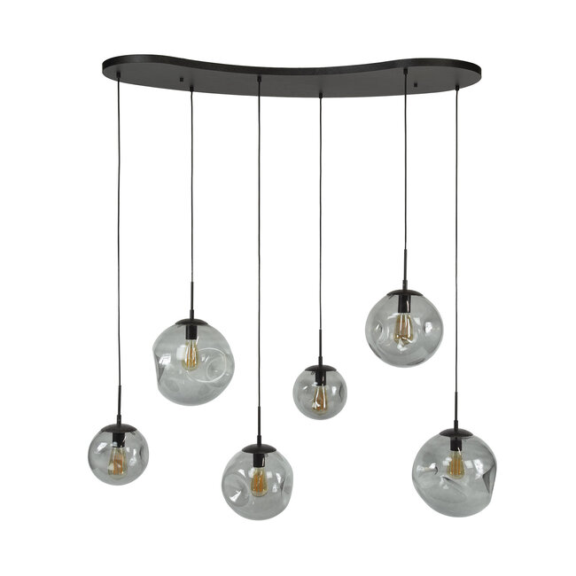 Hanglamp Glas Smoke Grey Metaal Zwart - Stellar 6-lichts