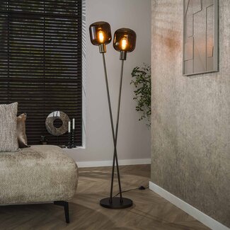 PS-Collection Vloerlamp Sienna Bruin Glas 2 Lichtpunten - Bronza
