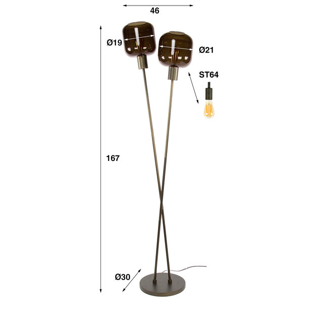 Vloerlamp Sienna Bruin Glas 2 Lichtpunten - Bronza