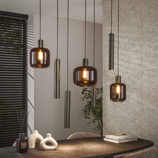 PS-Collection Hanglamp Glas Sienna Bruin Metaal Brons - Bronza 7-lichts