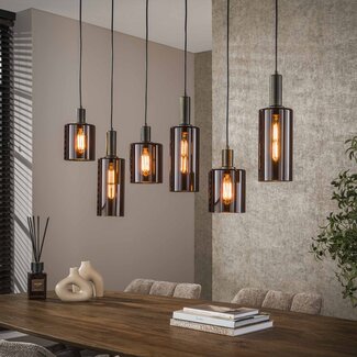 PS-Collection Hanglamp Sienna Bruin Glas 6 Lichtpunten - Sepiora