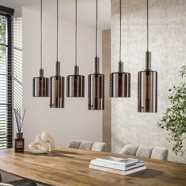 PS-Collection Hanglamp Sepiora 6L - Brons - Metaal/Glas - 118x14x150 cm