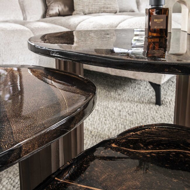Salontafel Eclipse M - Koper Antiek - Glas/Aluminium - 62x45x40 cm