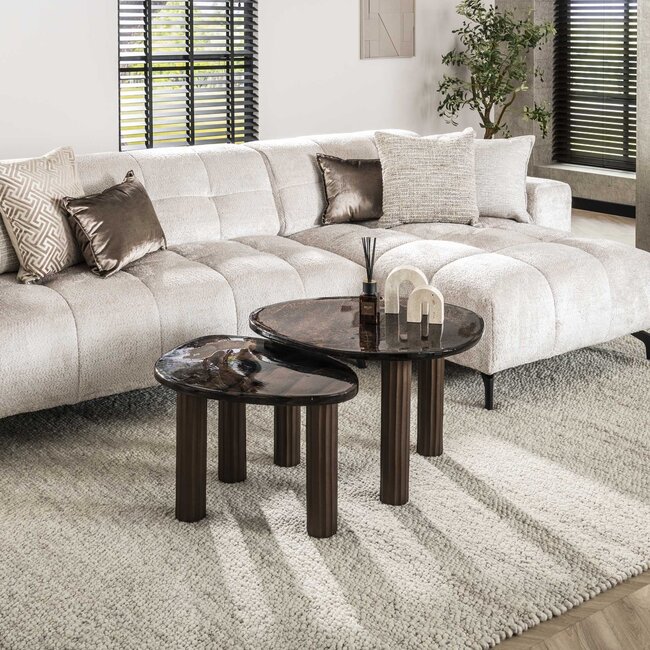 PS-Collection Salontafel Eclipse M - Koper Antiek - Glas/Aluminium - 62x45x40 cm