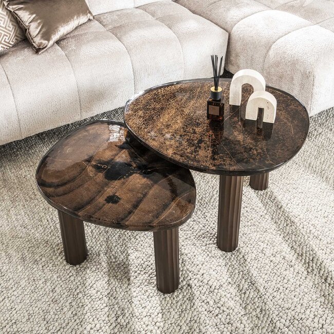 Salontafel Eclipse M - Koper Antiek - Glas/Aluminium - 62x45x40 cm