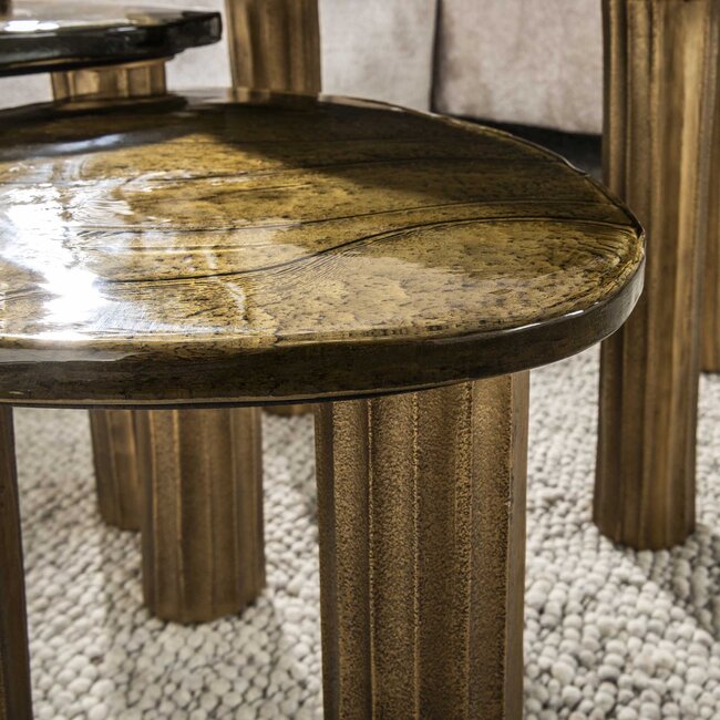 Salontafel Goud Antiek Glas Aluminium Eclipse M