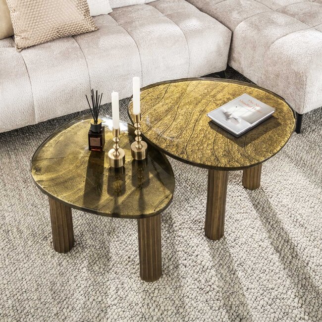 Salontafel Goud Antiek Glas Aluminium Eclipse M