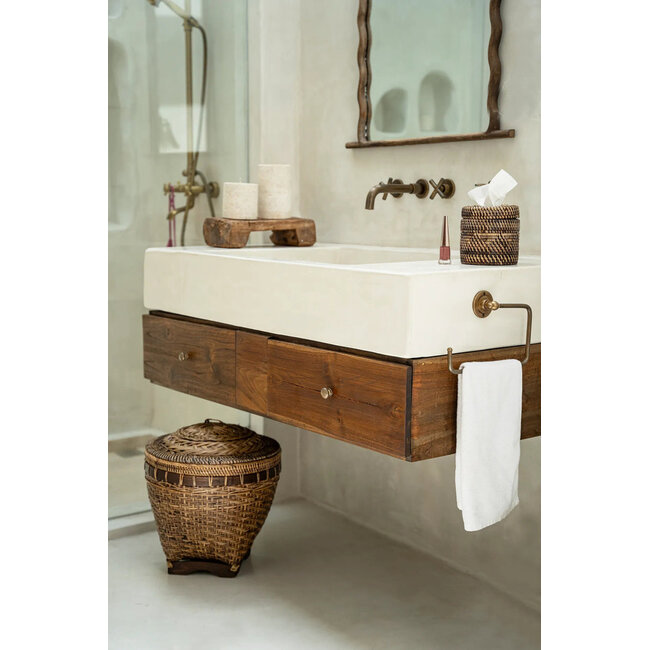 Opbergmand met Deksel - Rotan - Naturel Bruin - 42x42x45 cm