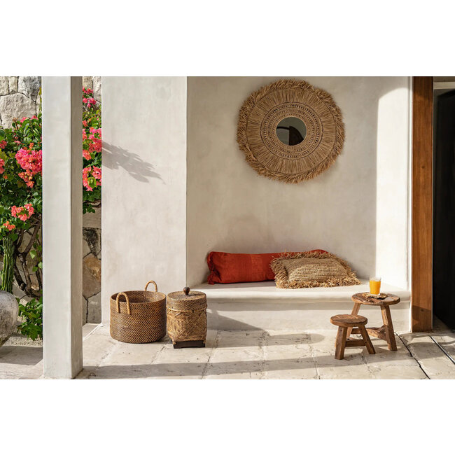 Mand met Deksel - Rotan - Naturel Bruin - 27x27x36 cm