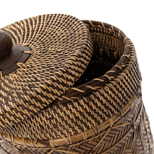 Mand met Deksel - Rotan - Naturel Bruin - 27x27x36 cm