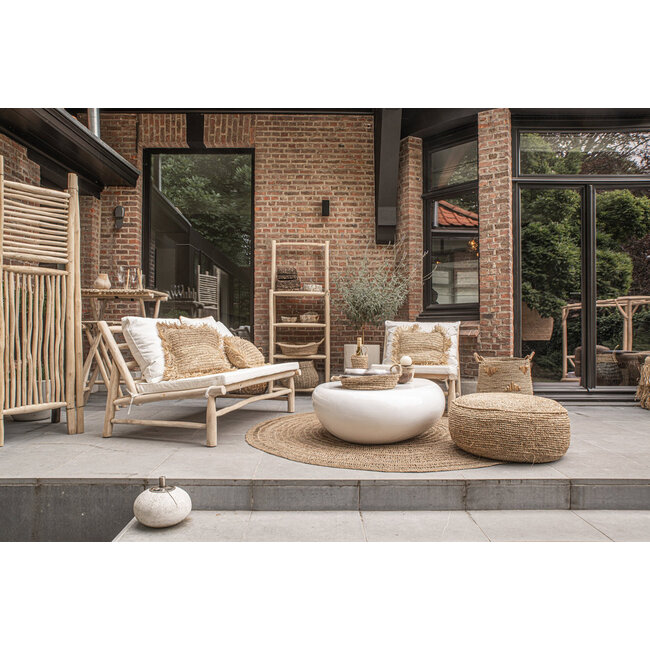 Ronde Poef Flores - Raffia - Naturel - Ø60 x 35 cm