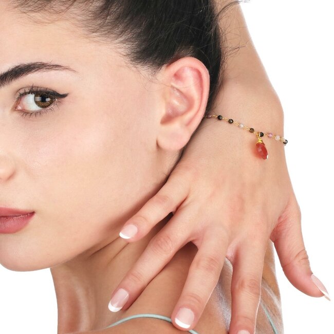 Carneool en Toermalijn Armband - Goudkleurig - Edelsteen Sieraad