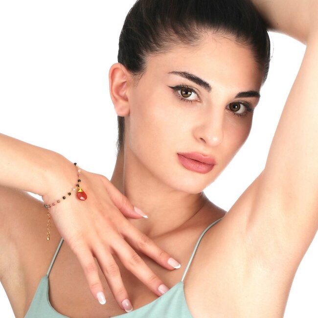 Carneool en Toermalijn Armband - Goudkleurig - Edelsteen Sieraad