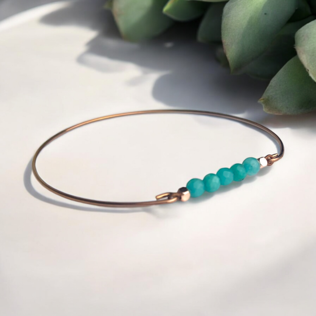 Turquoise Edelsteen Bangle - Rosé Goud/Zilver/Goud