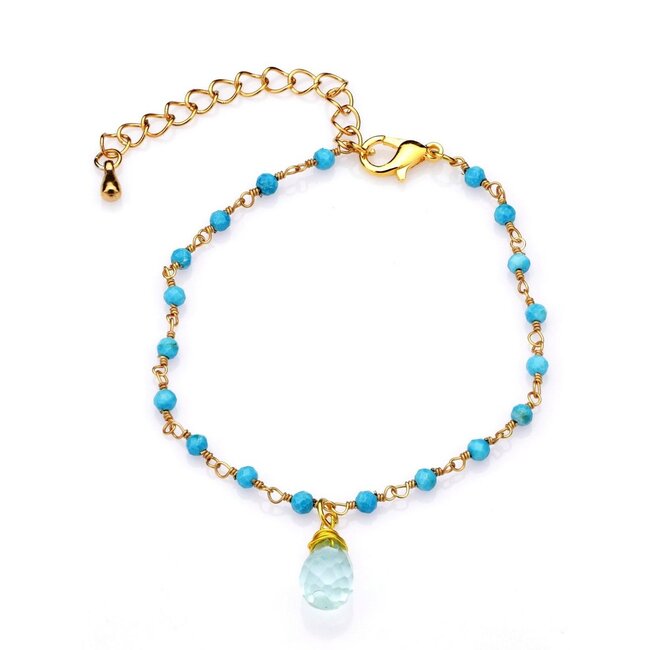 Edelsteen Armband Chalcedoon/Turkoois -  Goudkleurig