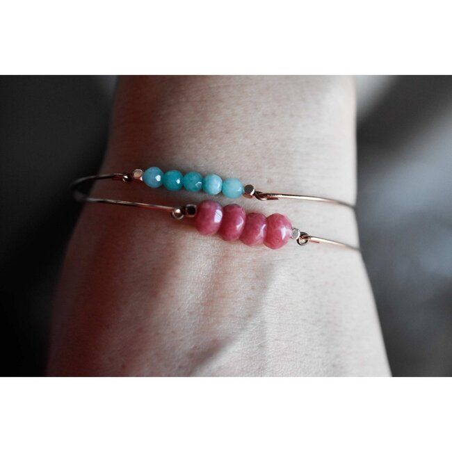 Rosé Vergulde Armband met Rode Jade - Verstelbare Bangle