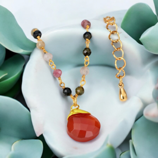 Carneool & Toermalijn Armband - Goudkleurige