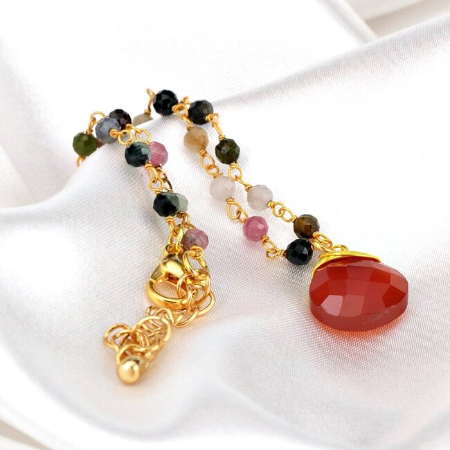 Carneool & Toermalijn Armband - Goudkleurige Edelsteen Sieraad