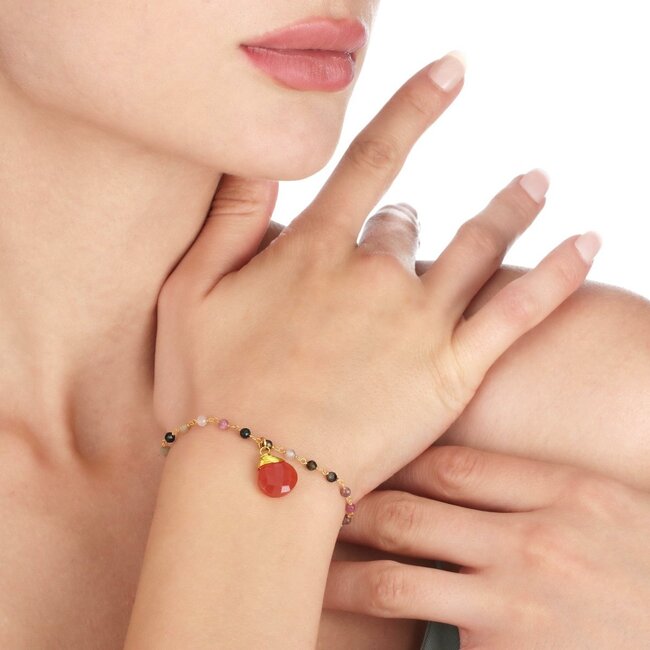Carneool & Toermalijn Armband - Goudkleurige Edelsteen Sieraad