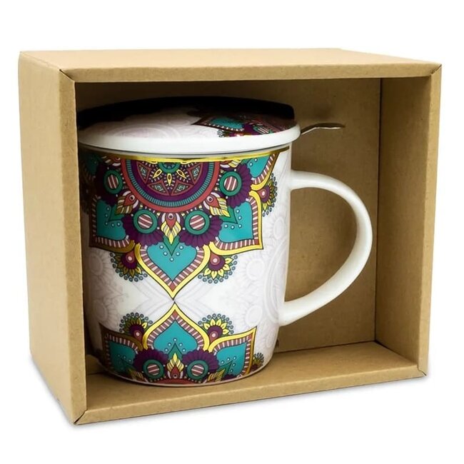 Cadeauset Mandala Turquoise - Theemok, Onderzetters & Theelichthouder