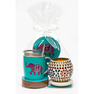Cadeauset Indiase Olifant - Theemok, Onderzetters & Theelichthouder