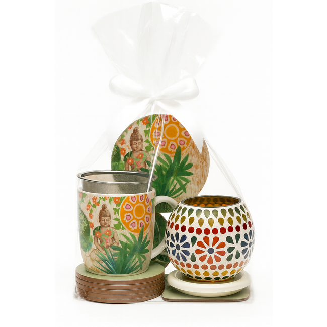Cadeauset Boeddha Paradijs - Theemok, Onderzetters & Theelichthouder