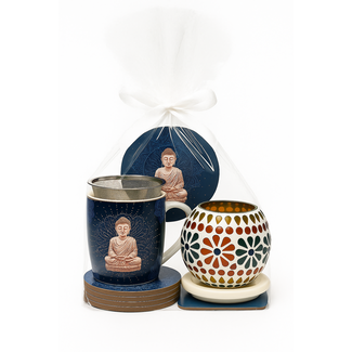 Cadeauset Boeddha Blauw - Theemok, Onderzetters & Theelichthouder
