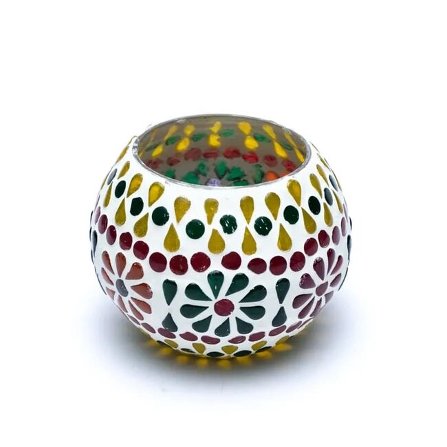 Mozaïek Theelichthouder Glas - Kleurrijk Bloemenmotief