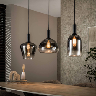 PS-Collection Hanglamp Chroom Glas Zwart Metaal - Zenith 3-Lichts