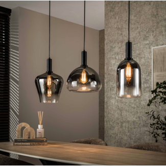PS-Collection Hanglamp Glas Chroom Metaal Zwart - Zenith 3-lichts