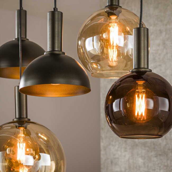 Hanglamp Amber Bruin Glas Brons 7-Lichts - Cluster