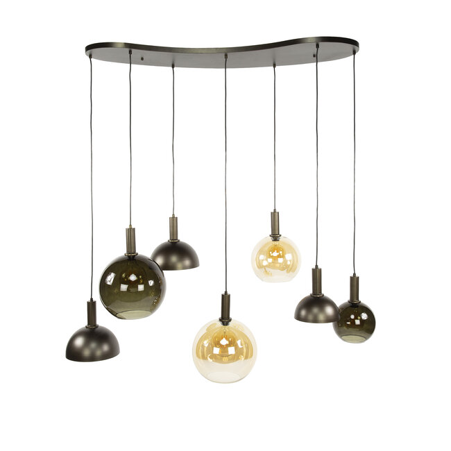 Hanglamp Amber Bruin Glas Brons 7-Lichts - Cluster